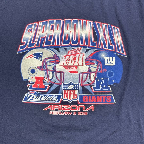 NFL Super Bowl XLII Delta Mens XL Navy Blue Patriots Giants Arizona 2008 Tee - Picture 3 of 6